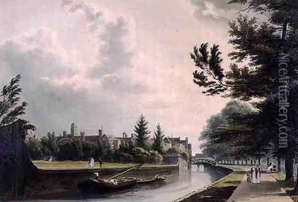 Exterior of Queens College from the Private Walk, Cambridge, form The History of Cambridge, engraved by J. Bluck (fl.1791-1831), pub. by R. Ackermann, 1815 Oil Painting - William Westall