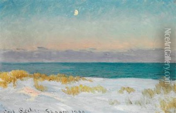 Sand Dunes With Rising Moon, Skagen Beach Oil Painting - Carl Ludvig Thilson Locher