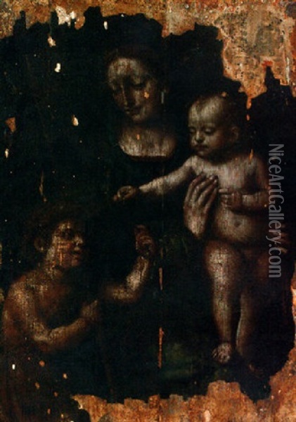 La Madonna And Child With The Infant Saint John The Baptist Oil Painting - Leonardo Da Vinci