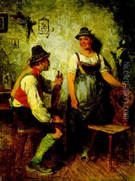 Im Gesprach Oil Painting - Hugo Wilhelm Kauffmann