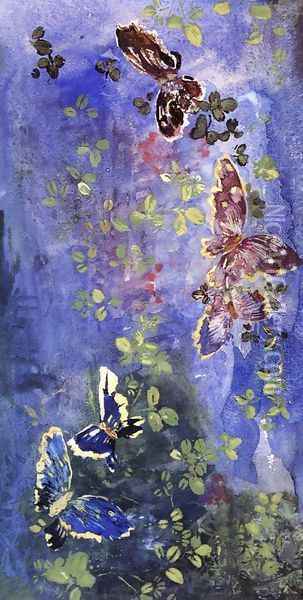 Butterflies And Foliage Oil Painting - John La Farge