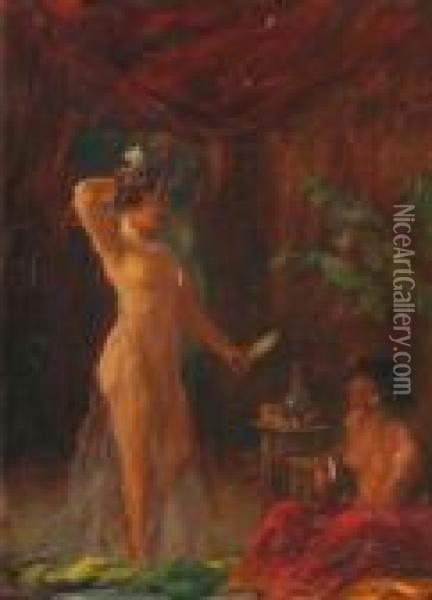 Femme A La Toilette Et Son Esclave Oil Painting - Max Friedrich Rabes