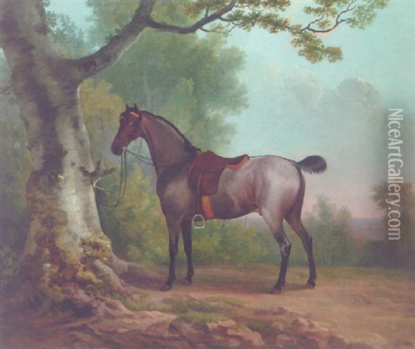 A Strawberry Roan Hunter In A Landscape Oil Painting - Sawrey Gilpin