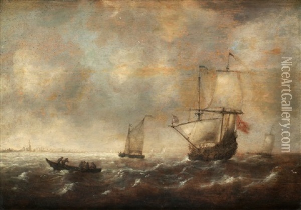 Kustbild Med Segelfartyg Oil Painting - Jacob Adriaenz. Bellevois