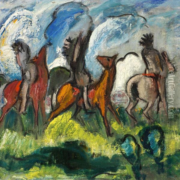 Composition With Horsemen Oil Painting - Jens Adolf Emil Jerichau