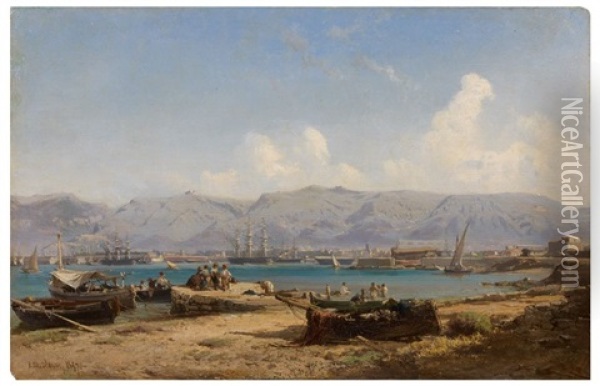 Port De Toulon Oil Painting - Vincent Joseph Francois Courdouan