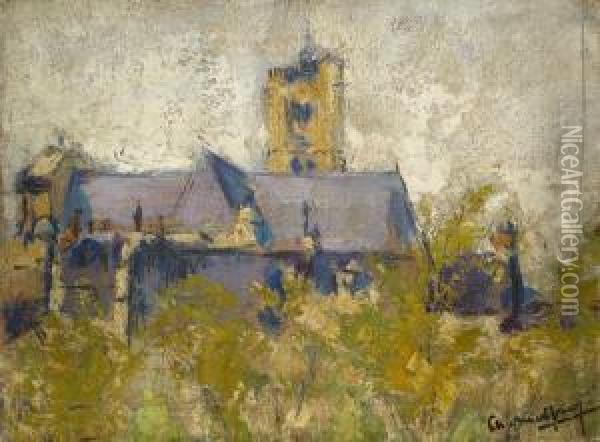 Maison Et Eglise Oil Painting - Charles Alexandre Malfray