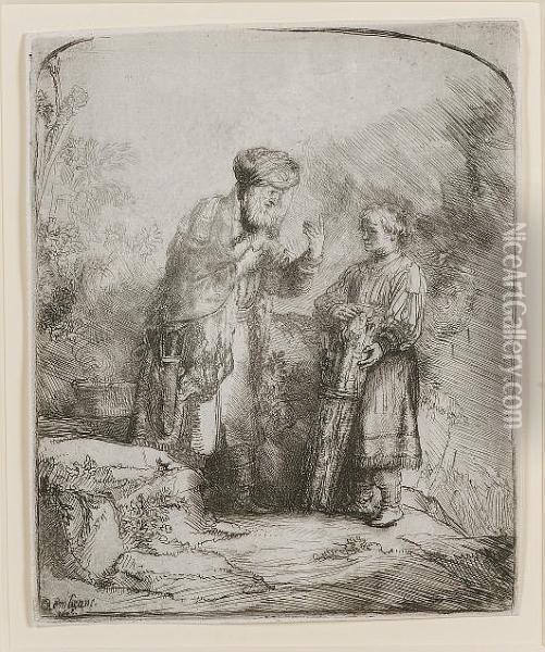 Abraham And Isaac (bartsch 34) Oil Painting - Rembrandt Van Rijn