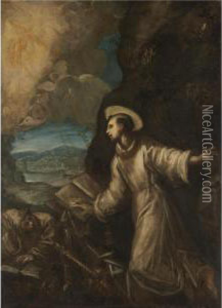 Saint Francis Receiving The Stigmata Oil Painting - Domenico Tintoretto