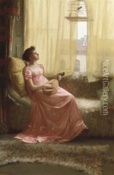 Lady With A Lute Oil Painting - De Scott Evans