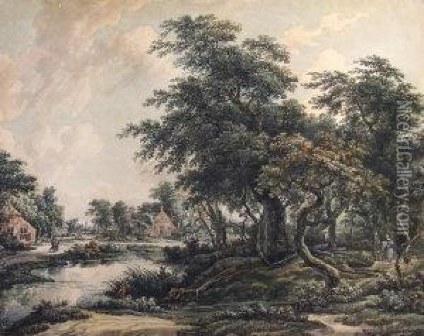 Wooded River Landscape Oil Painting - Jacob Van Stry
