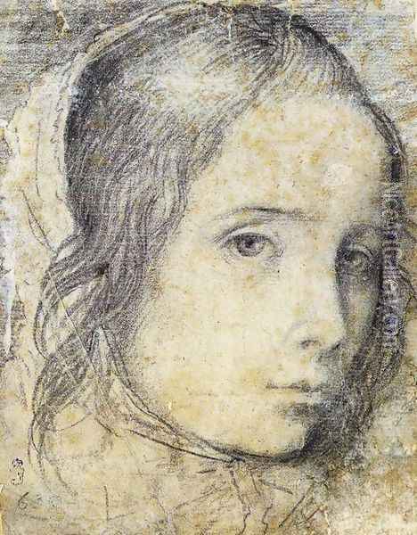 Head of a Girl c. 1618 Oil Painting - Diego Rodriguez de Silva y Velazquez
