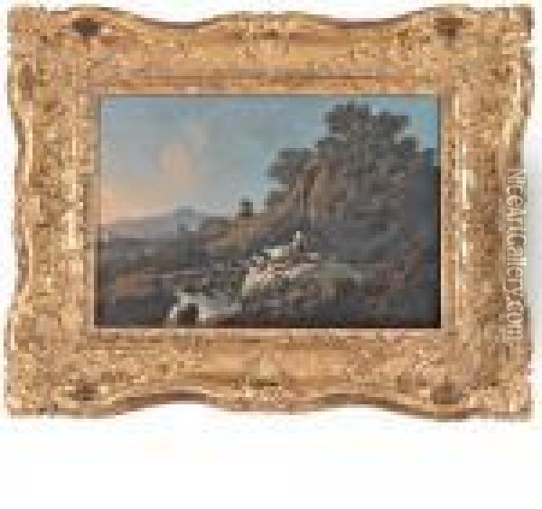 Paisagem Com Ruinas, Ponte, Cascata De Agua E Figura Oil Painting - Jean-Baptiste Pillement