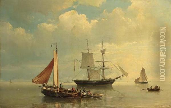 Shipping On The Zuiderzee Oil Painting - Johannes Hermann Barend Koekkoek