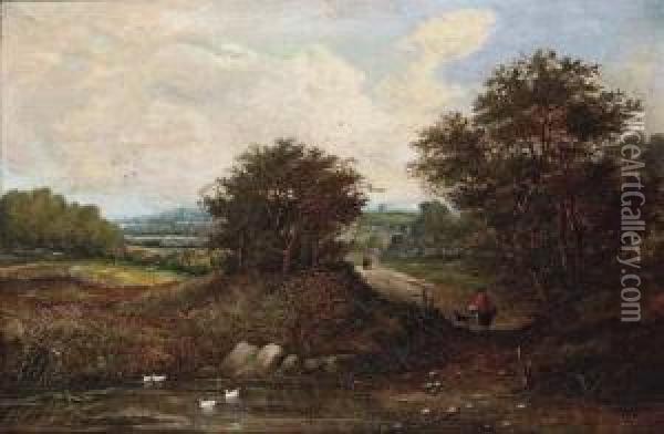Figures In An Extensive Landscape Oil Painting - Henry Jutsum