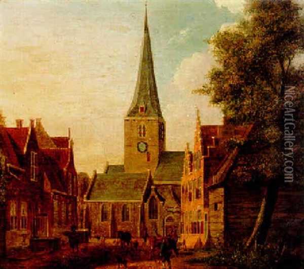 A View Of The Oude Kerk Of Rijswik Seen From The Kerklaan Oil Painting - Jan ten Compe