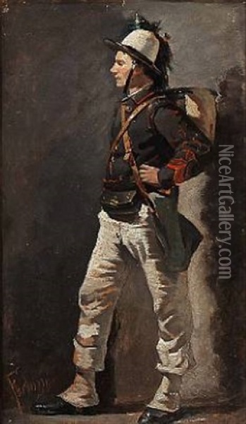 An Italian Bersaglieri Oil Painting - Mariano Fortuny y de Madrazo