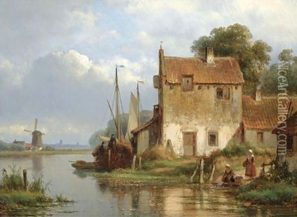 Washer Women At The Water Front Oil Painting - Lodewijk Johannes Kleijn