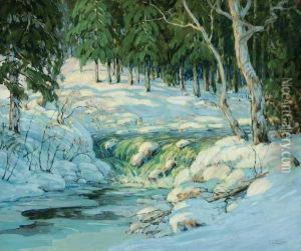 By A Brook In Winter Oil Painting - Walter Koeniger