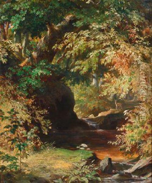 Waldbach Mitrehwild Oil Painting - Albert Graefle