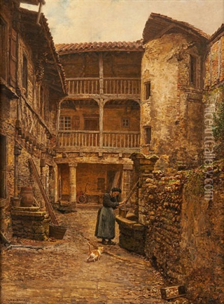 Paysage, Vieille Cour A Charlieu Oil Painting - Marie Francois Firmin-Girard