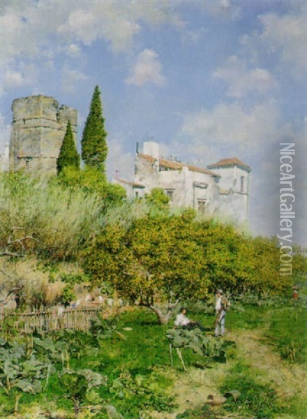 The Orange Grove, Sevilla Oil Painting - Emilio Sanchez-Perrier