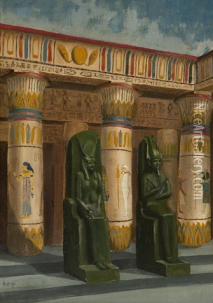 Egyptian Archeological Study Oil Painting - Louis Comfort Tiffany