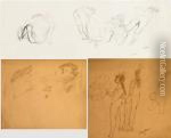 Trois Exhibitions Devant Deux Voyeuses / Pensionnat Venus (recto Verso) Oil Painting - Jules Pascin