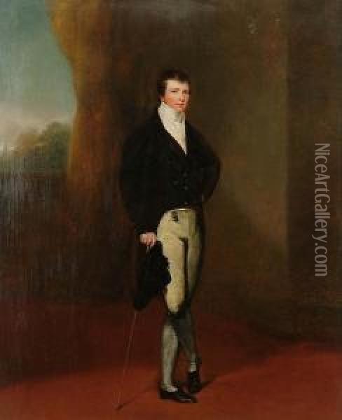 Portrait Of A Gentleman, Standing, Full-length Oil Painting - Alfred-Edward Chalon