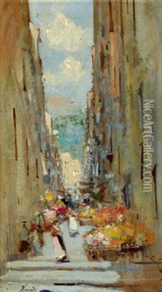 Blumenmarkt Oil Painting - Oscar Ricciardi