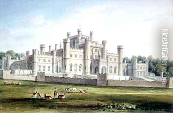 North East View of Lowther Castle, Westmoreland, Seat of the Earl of Lonsdale Oil Painting - John Buckler