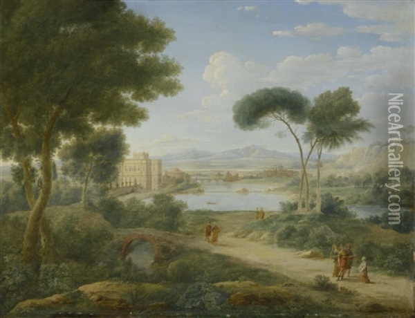 A Capriccio Landscape With The Villa Doria Pamphili In The Distance Oil Painting - Hendrick Frans van Lint