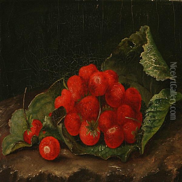 Strawberries On A Leaf Oil Painting - Christine Marie Lovmand