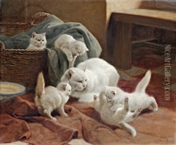 Cat Family Oil Painting - Arthur Heyer