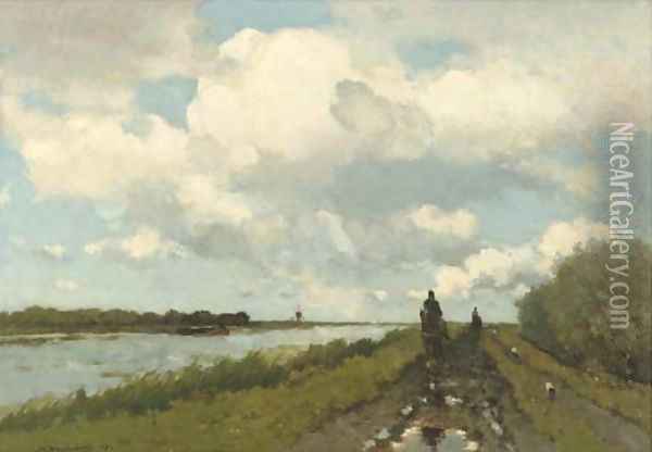 Langs de Vaart along the river near Noorden Oil Painting - Jan Hendrik Weissenbruch