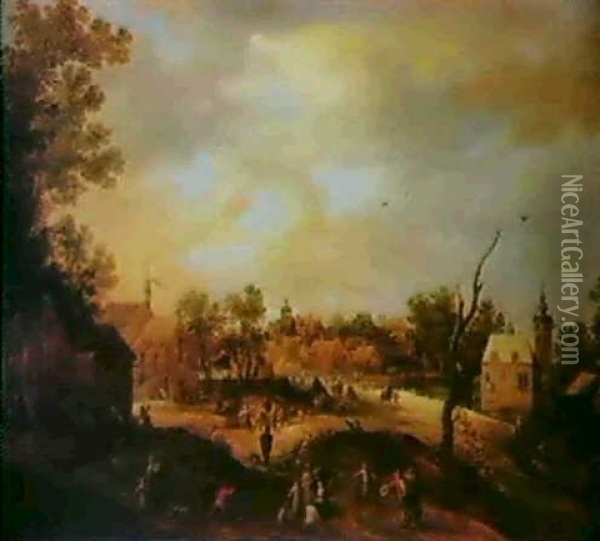 Figures Dancing And Fighting On A Village Feast Day Oil Painting - Frans de Momper