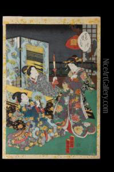 Oban. Szene Aus Dem Genji Monogatari Oil Painting - Utagawa Kunisada