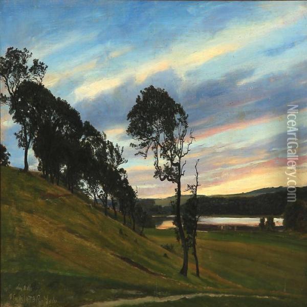 Sunset Over Non Mill At Hald Lake Oil Painting - Christian Zacho