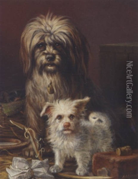 Tre Hunde I Et Interior Oil Painting - Niels Aagaard Lytzen