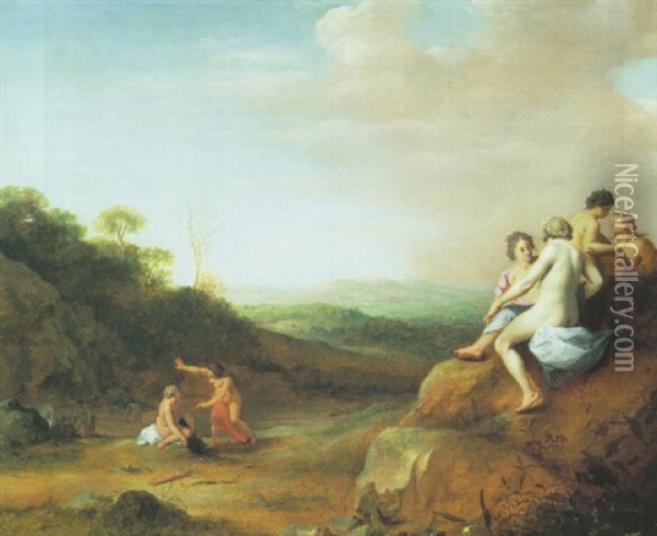 Diana And Her Nymphs Oil Painting - Cornelis Van Poelenburgh