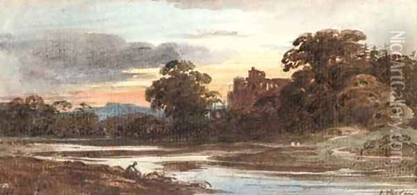 Castle ruins at dusk Oil Painting - John Varley