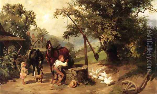 At the Well Oil Painting - Henry T. Cariss
