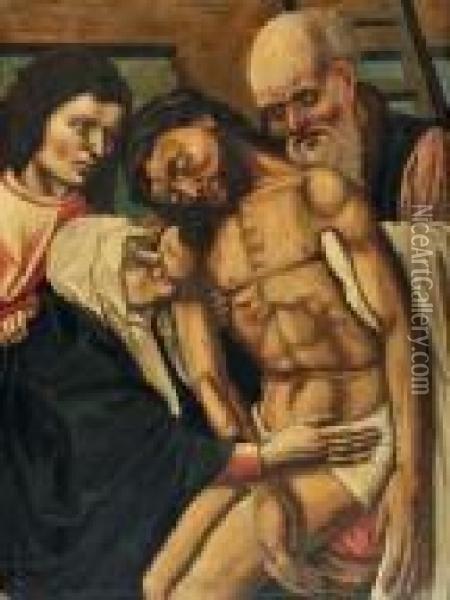 Deposition Du Christ Avec La Vierge Et Saint Christophe Oil Painting - Follower of Hugo van der Goes