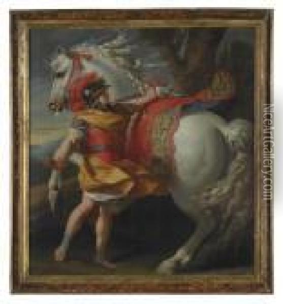 Alexander The Great And The Horse Bucephalus Oil Painting - Aubin Vouet