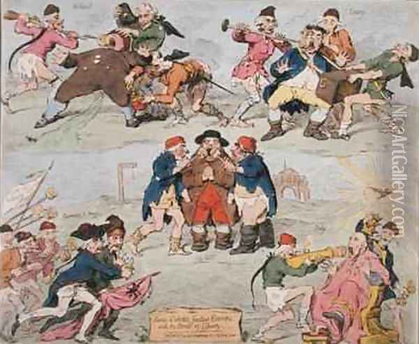 Sans Culottes Feeding Europe with the Bread of Liberty Oil Painting - James Gillray