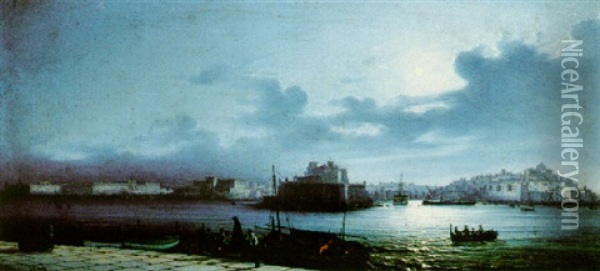 Valletta Harbour Oil Painting - Giuseppe Gianni