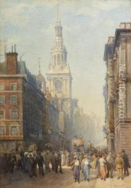 Cheapside From The Poultry Oil Painting - Edgar Thomas Wood