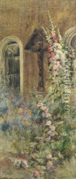 Crucifixion And Hollyhocks Oil Painting - Mildred Anne Butler