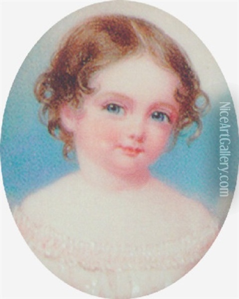 A Charming Portrait Of A Young Girl (marchioness Of Linlithgow As A Child?), With Loosely Curled Hair Oil Painting - Anthony Stewart