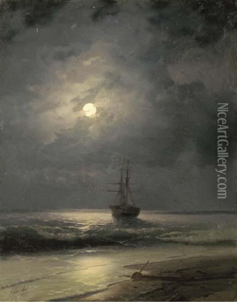 A Ship At Anchor Oil Painting - Ivan Konstantinovich Aivazovsky